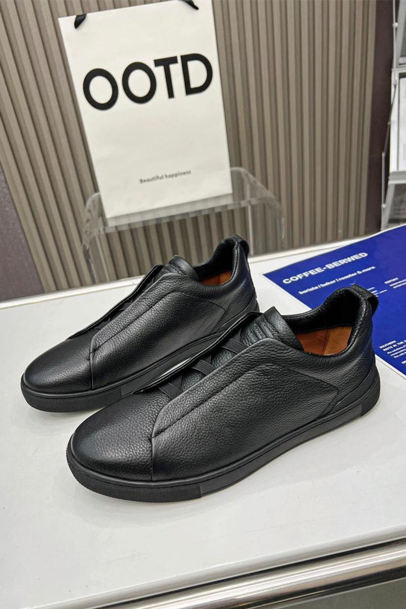 Zegna Чёрные кожаные кроссовки
