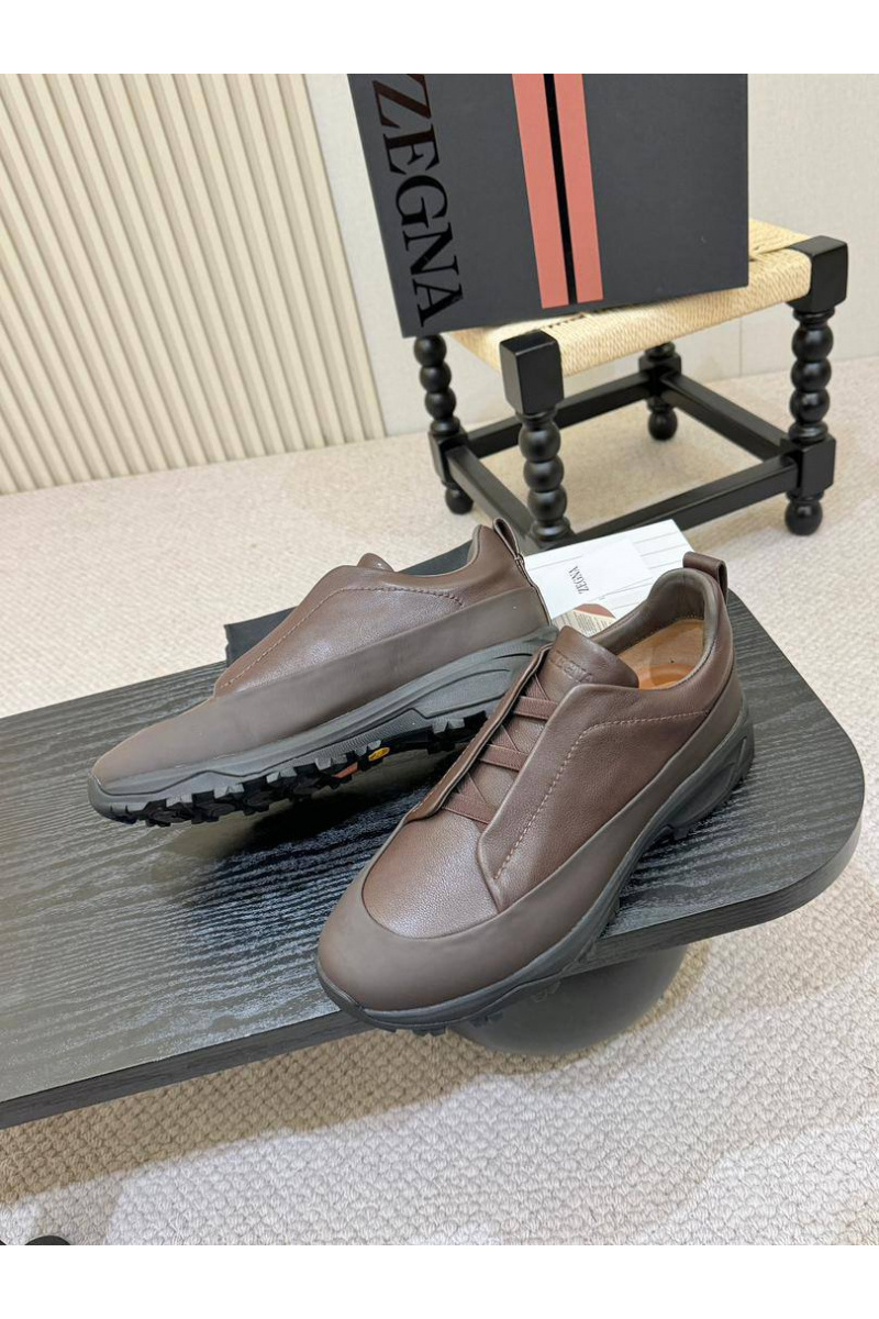 Zegna Кожаные кроссовки Triple Stitch Monte - Brown