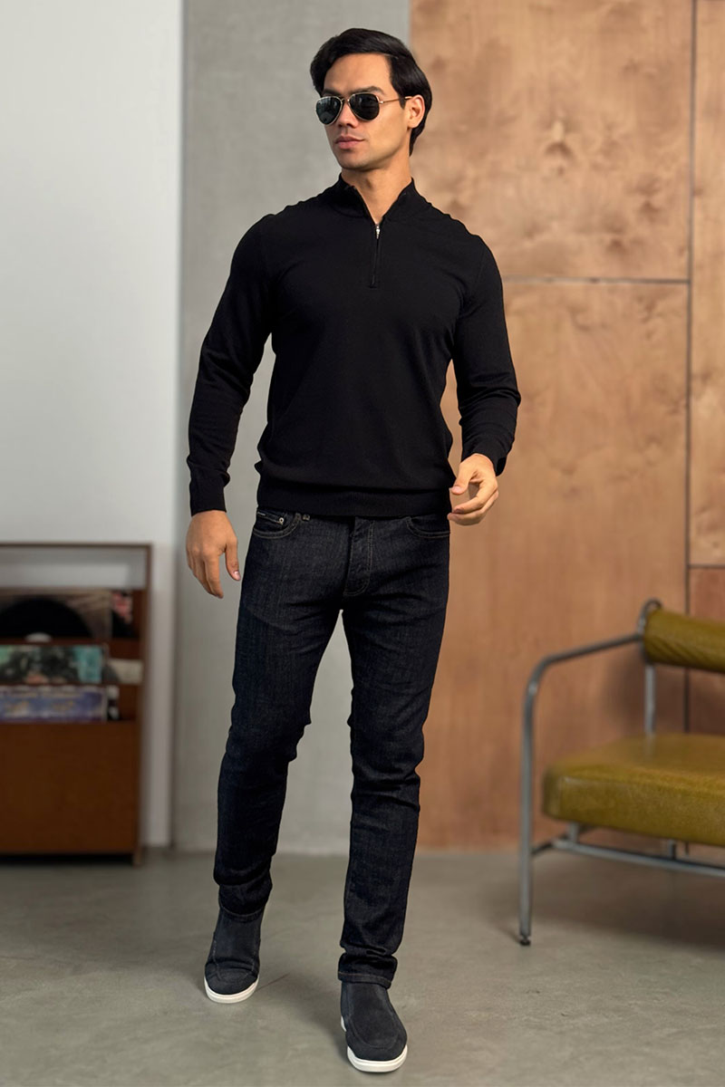 Loro Piana Чёрный джемпер Zip Neck