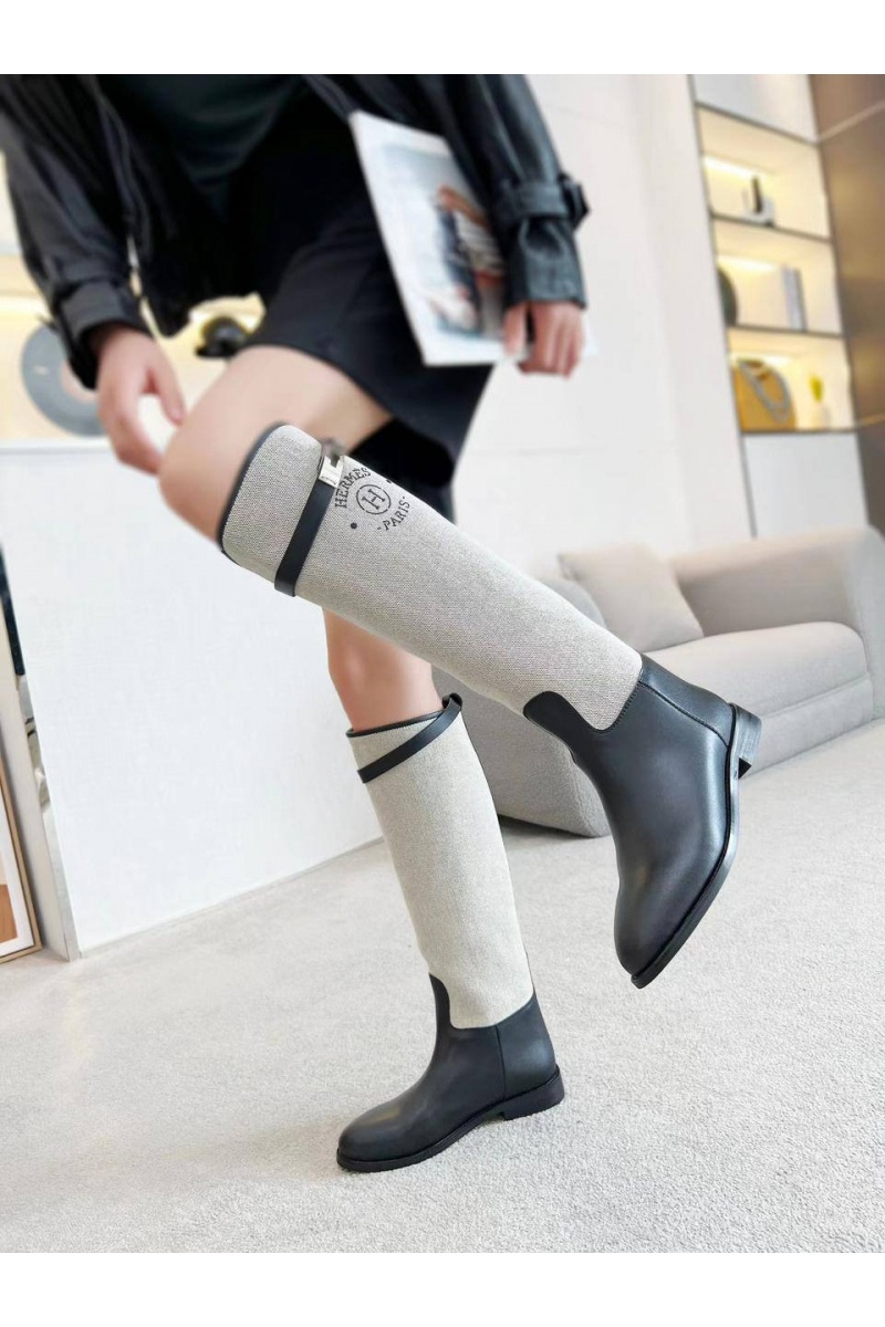 Hermes Женские кожаные сапоги Premium - Black / White