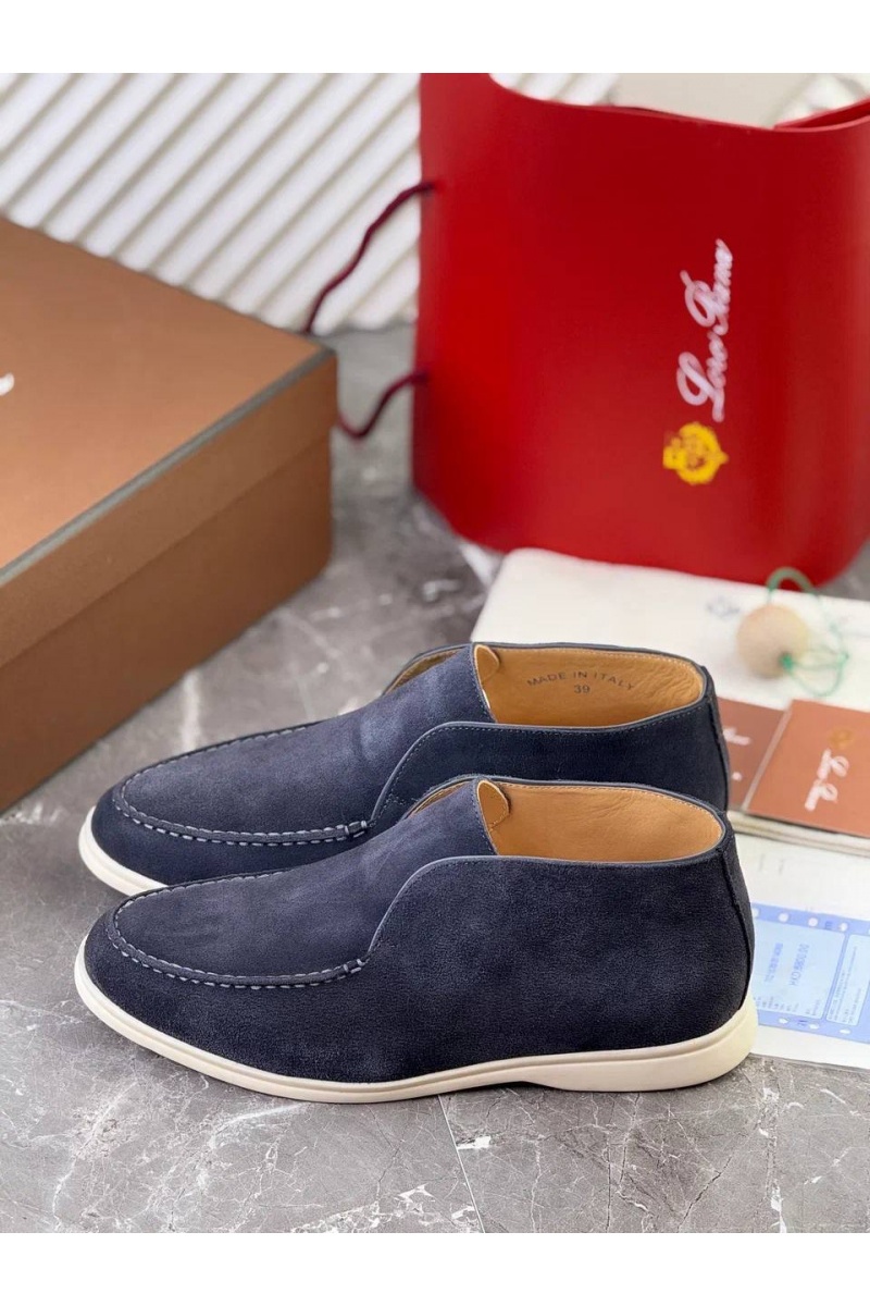 Loro Piana Замшевые лоферы с меховой стелькой Open Walk - Navy