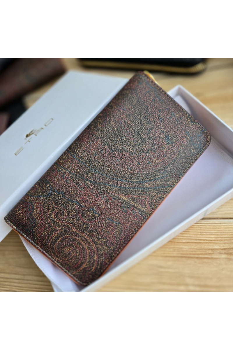 Etro Кожаное портмоне с узором пейсли 19x10 см