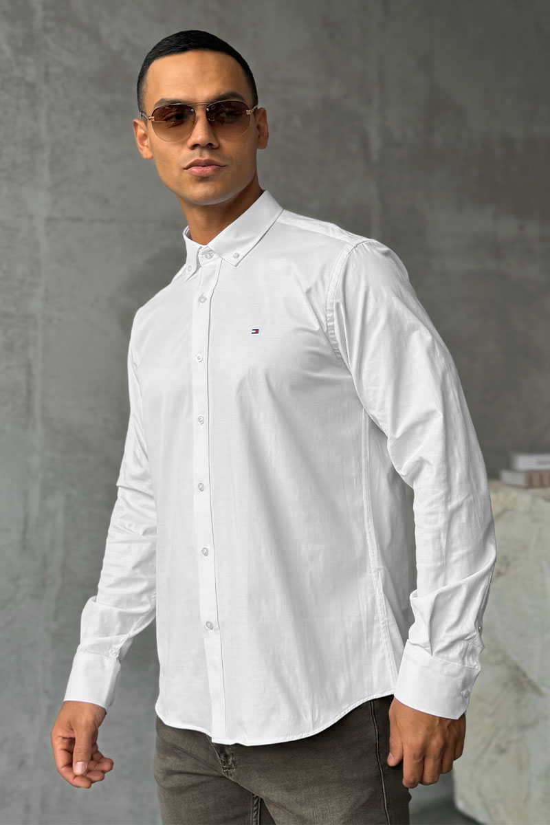 Tommy Hilfiger Мужская рубашка flag embroidery - White 
