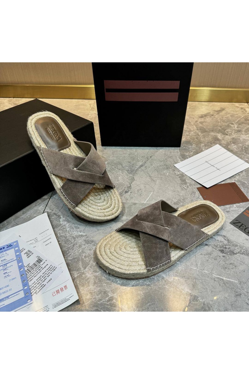 Zegna Мужские шлёпанцы suede - Light Brown