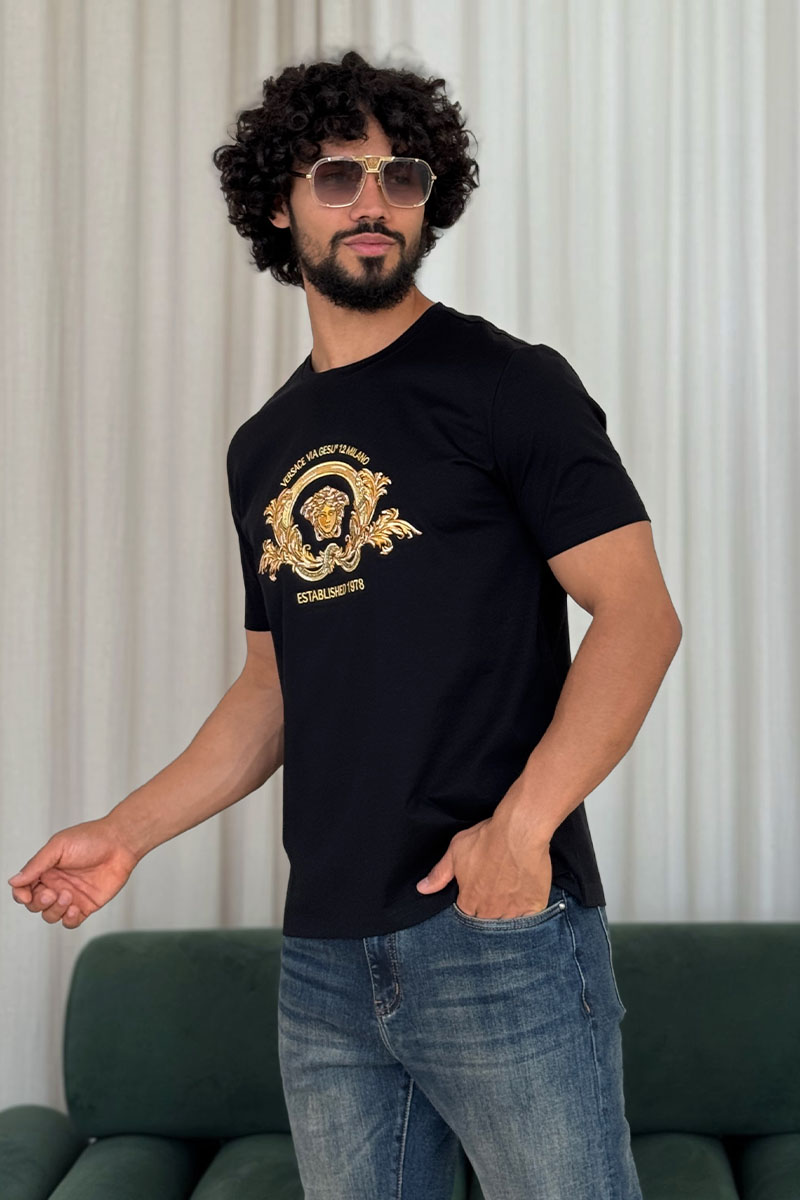 Versace Чёрная футболка Coupe Blason embroidered