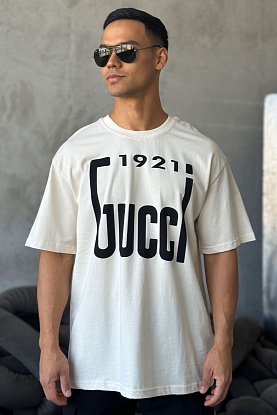 Брендовая оверсайз футболка 1921 logo - Beige