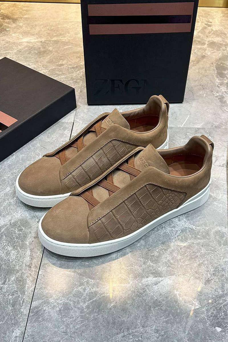 Zegna Мужские кроссовки Triple Stitch Alligator - Brown