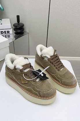 Женские замшевые кроссовки с мехом premium - Brown