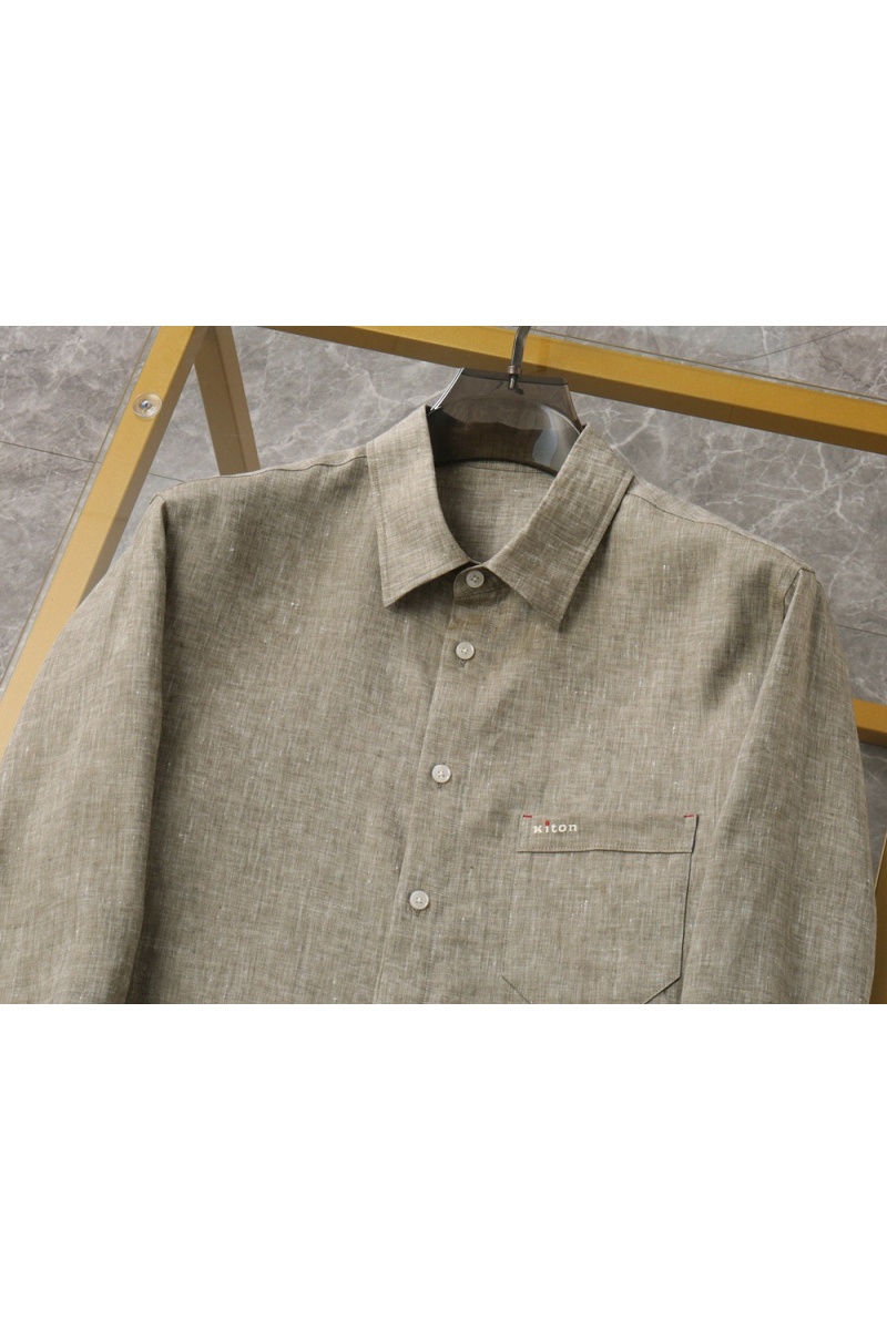Kiton Льняная рубашка цвета хаки premium