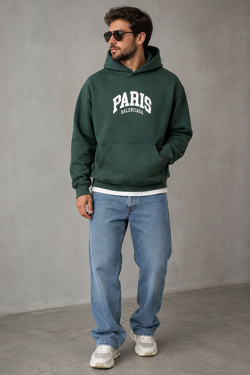 Balenciaga Зелёное худи Paris logo-embroidered