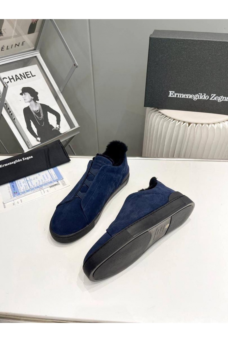 Zegna Кроссовки с мехом Triple Stitch - Navy