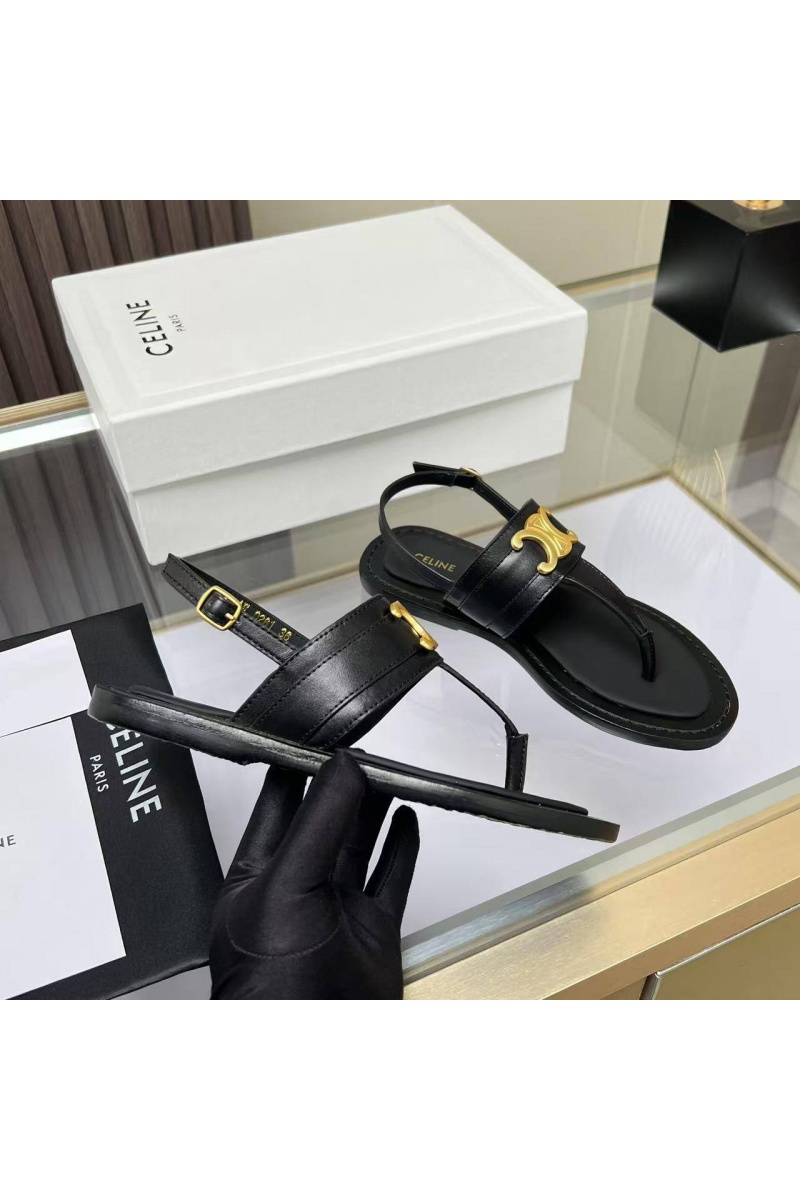 Celine Женские кожаные сандалии Premium - Black