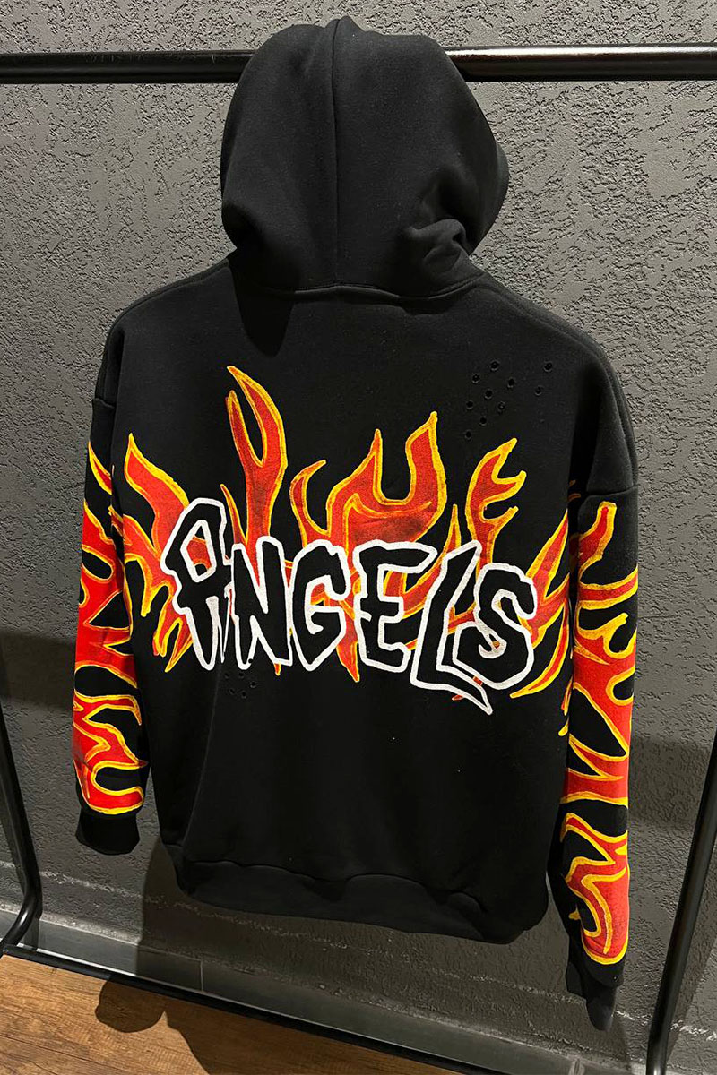 Palm Angels Чёрное худи Graffiti Flames logo-print