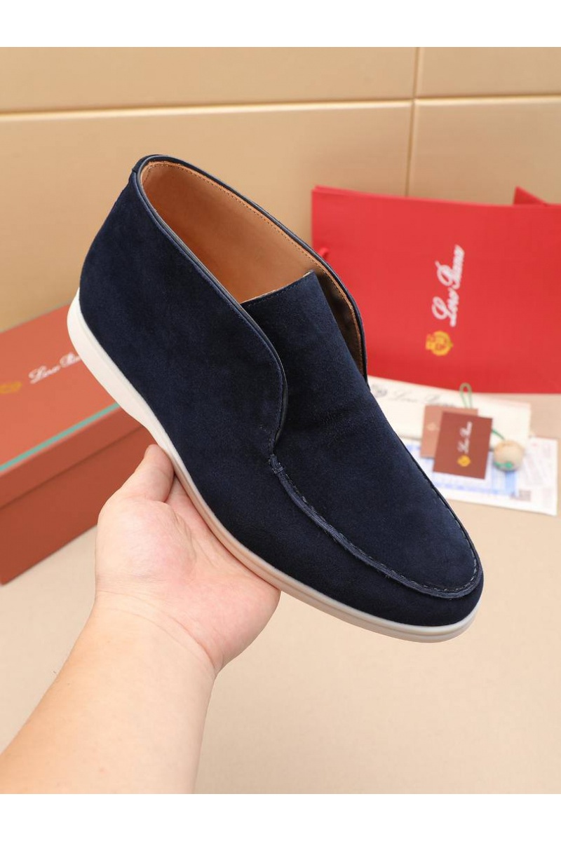 Loro Piana Замшевые лоферы с меховой стелькой Open Walk - Navy