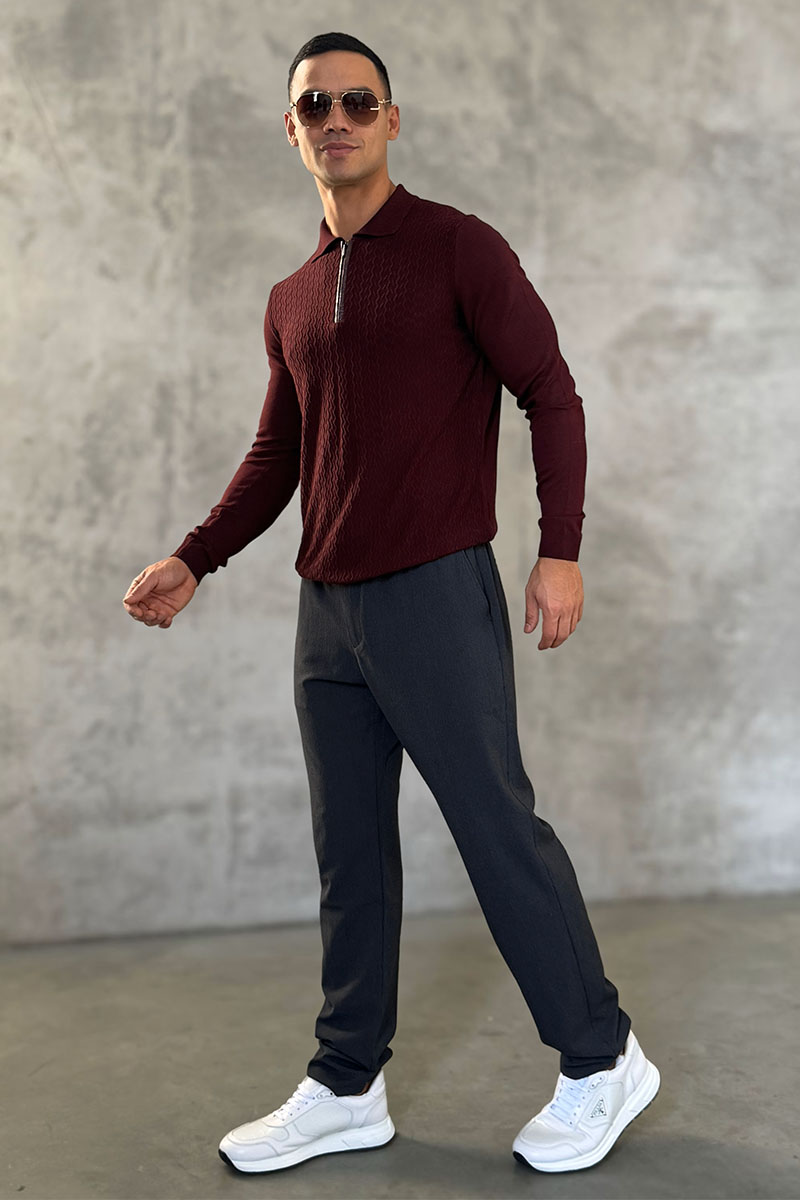 Zilli Поло с длинным рукавом zip-up - Burgundy