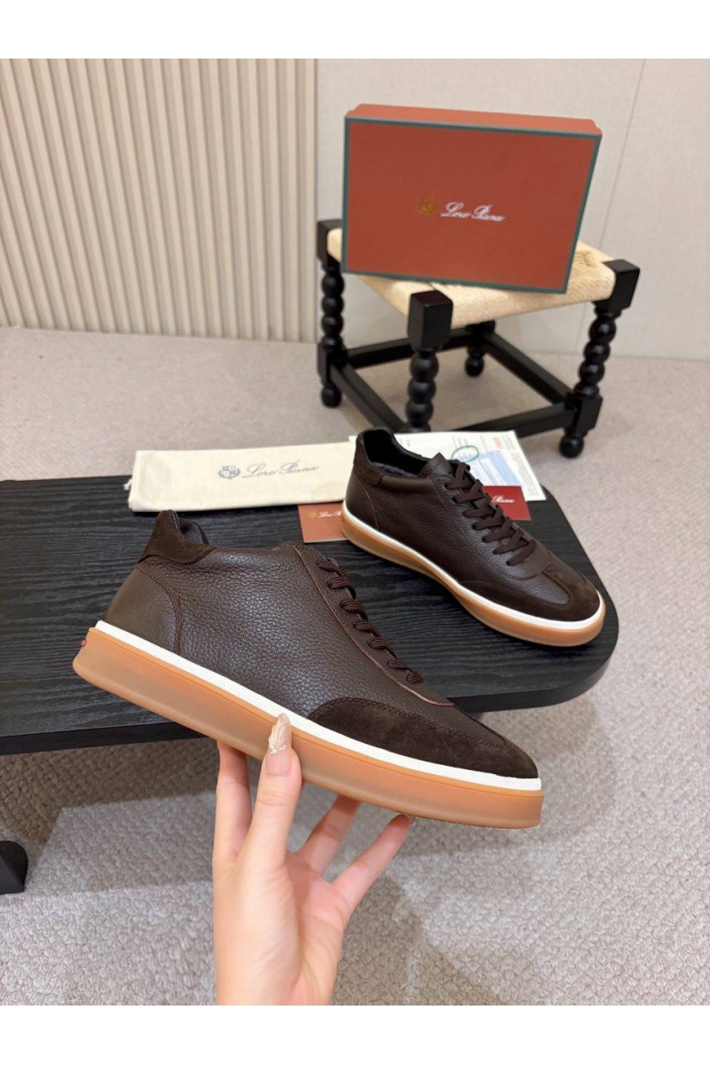 Loro Piana Кожаные кроссовки с мехом  high-top