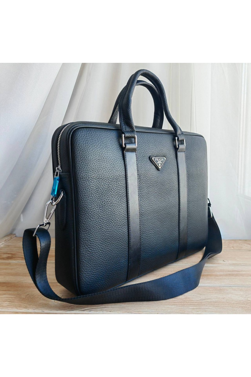 Prada Мужская кожаная сумка 38x28 см - Black
