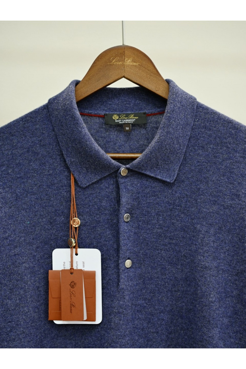 Loro Piana Синее поло с длинным рукавом premium