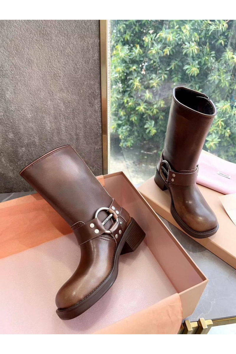MIU MIU Женские кожаные сапоги  Ankle Premium
