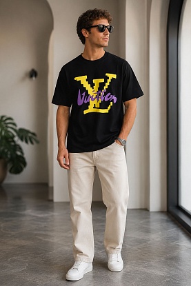 Чёрная оверсайз футболка logo-print