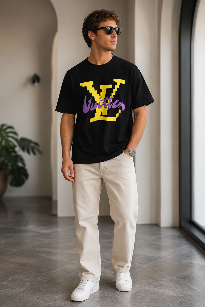 Lоuis Vuittоn Чёрная оверсайз футболка logo-print