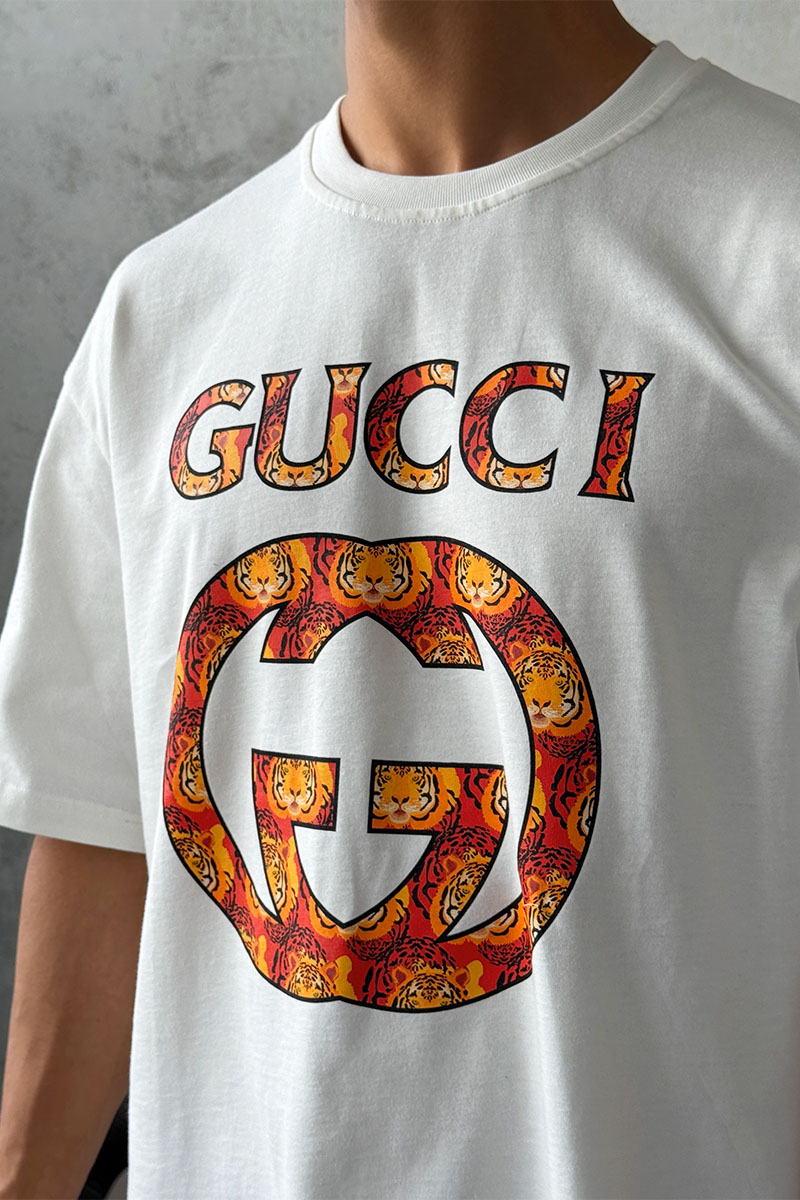 Gucci Брендовая оверсайз футболка белого цвета