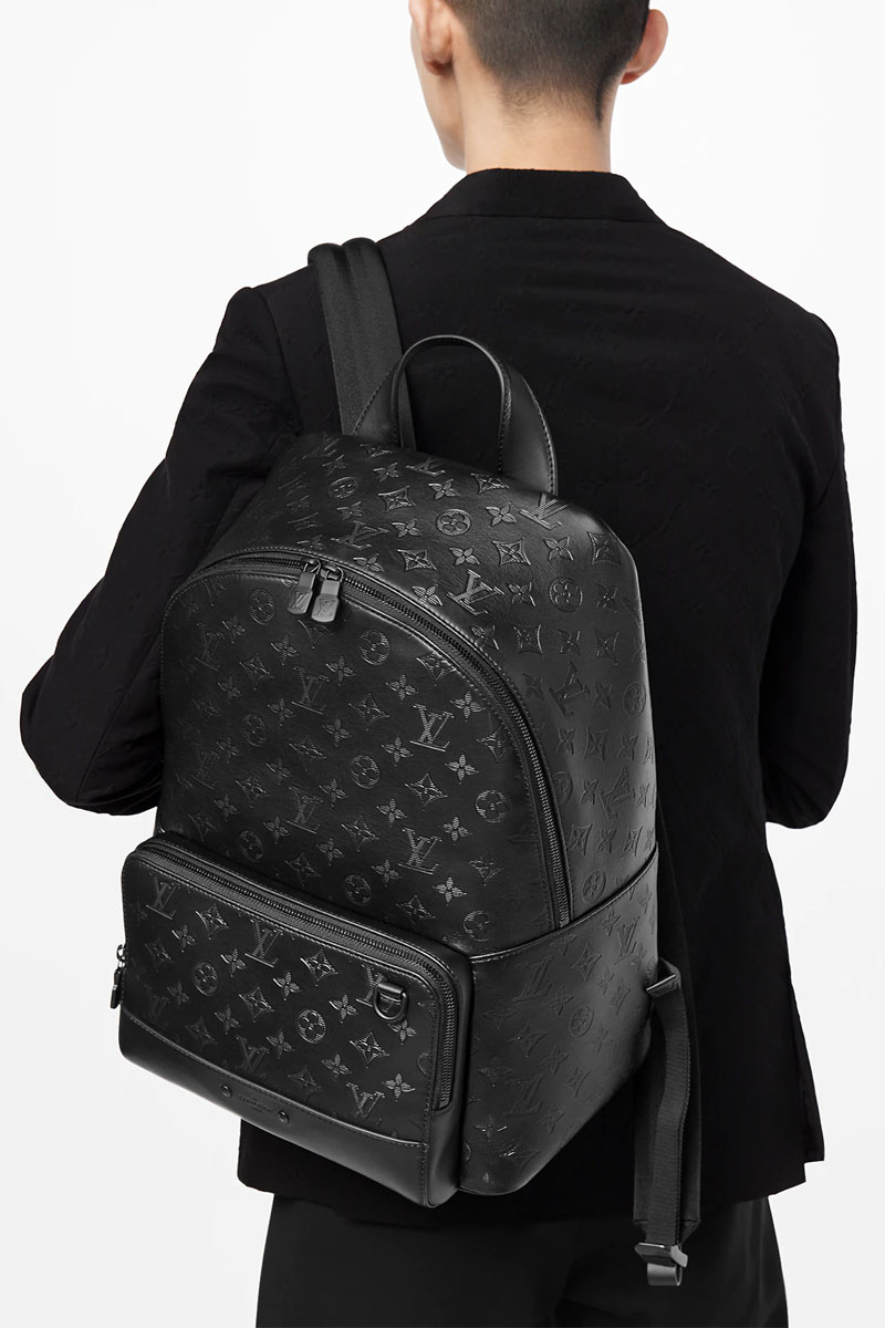 Lоuis Vuittоn Чёрный кожаный рюкзак Racer Monogram Shadow 38x30x18 см