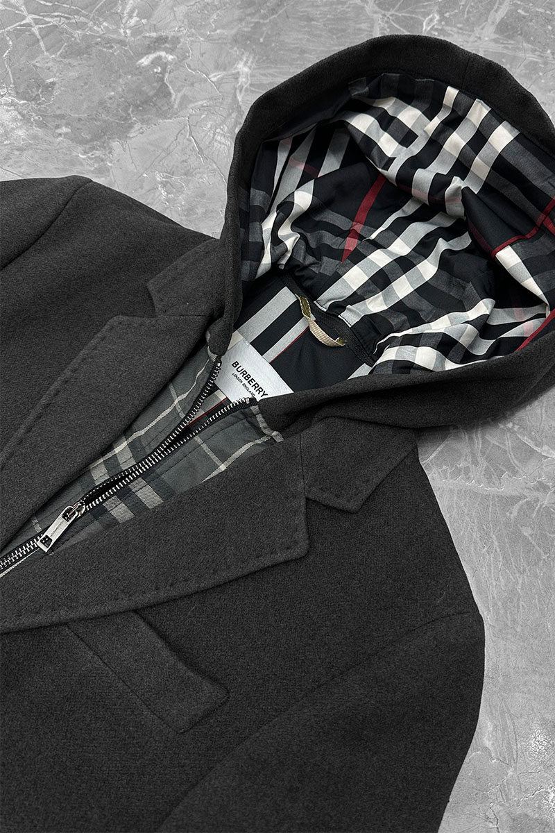 Burberry Тёмно-серое пальто London England logo-embroidered