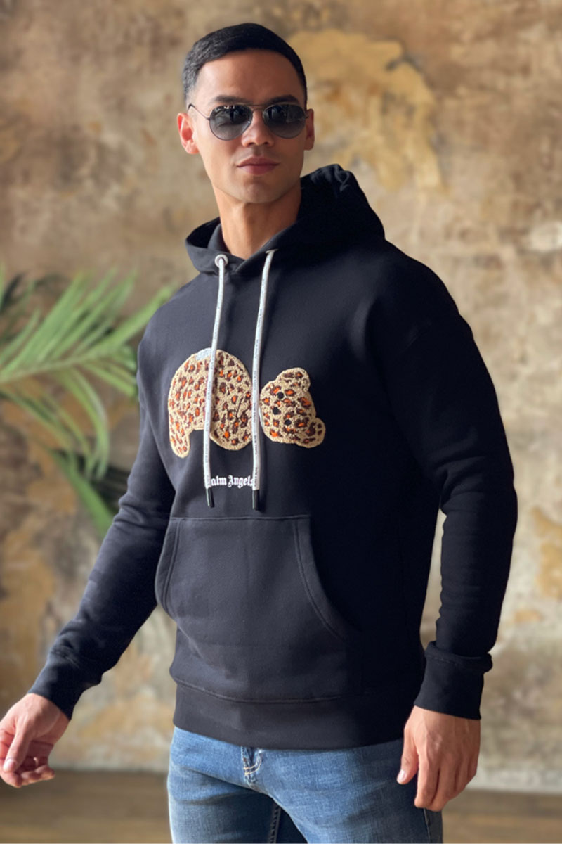 Palm Angels Мужское худи Leopard Teddy Bear - Black