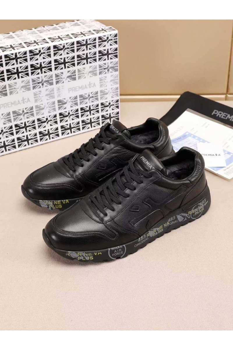 Premiata Кожаные кроссовки с мехом low-top - Black