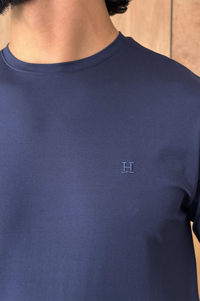 Hermes Футболка тёмно-синего цвета H embroidered