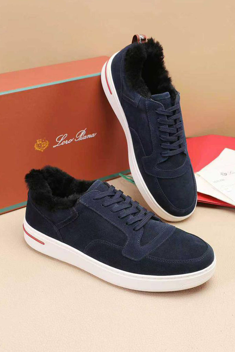 Loro Piana Кроссовки с мехом Newport Walk - Navy