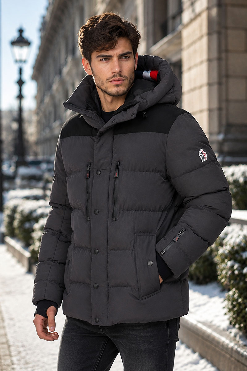 Moncler Утеплённая тёмно-серая куртка Grenoble