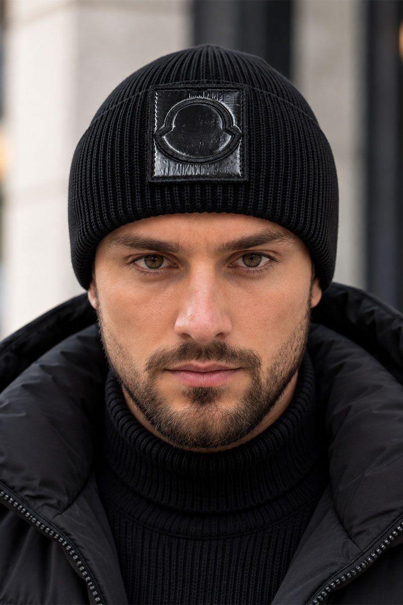 Moncler Мужская брендовая шапка чёрного цвета