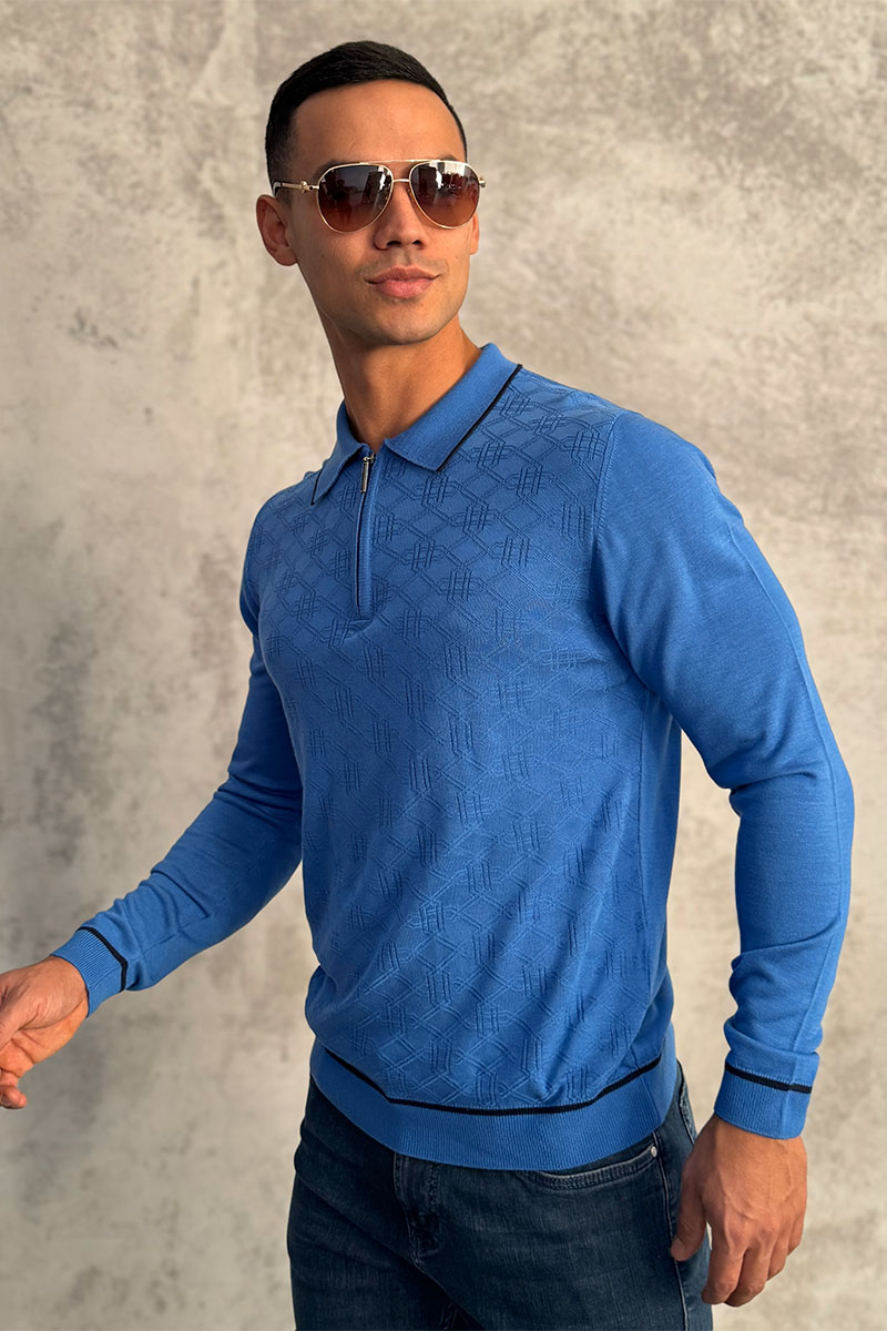 Stеfаnо Riссi Синее поло с длинным рукавом zip-up