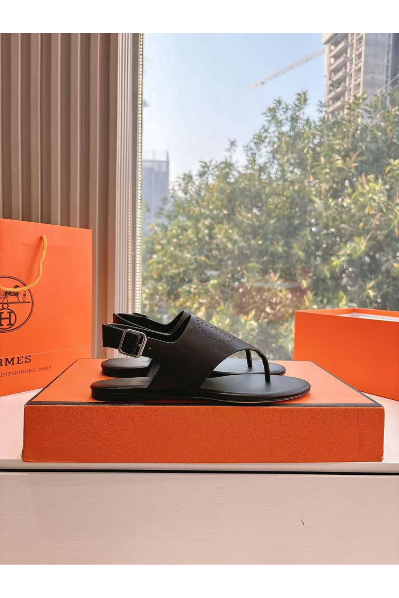 Hermes Женские кожаные сандалии Premium - Black