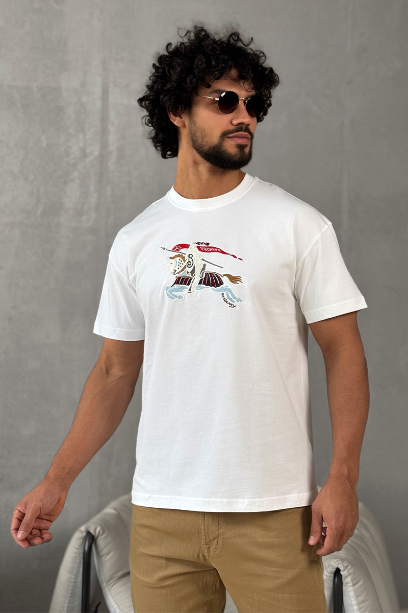 Burberry Мужская белая футболка Equestrian Knight