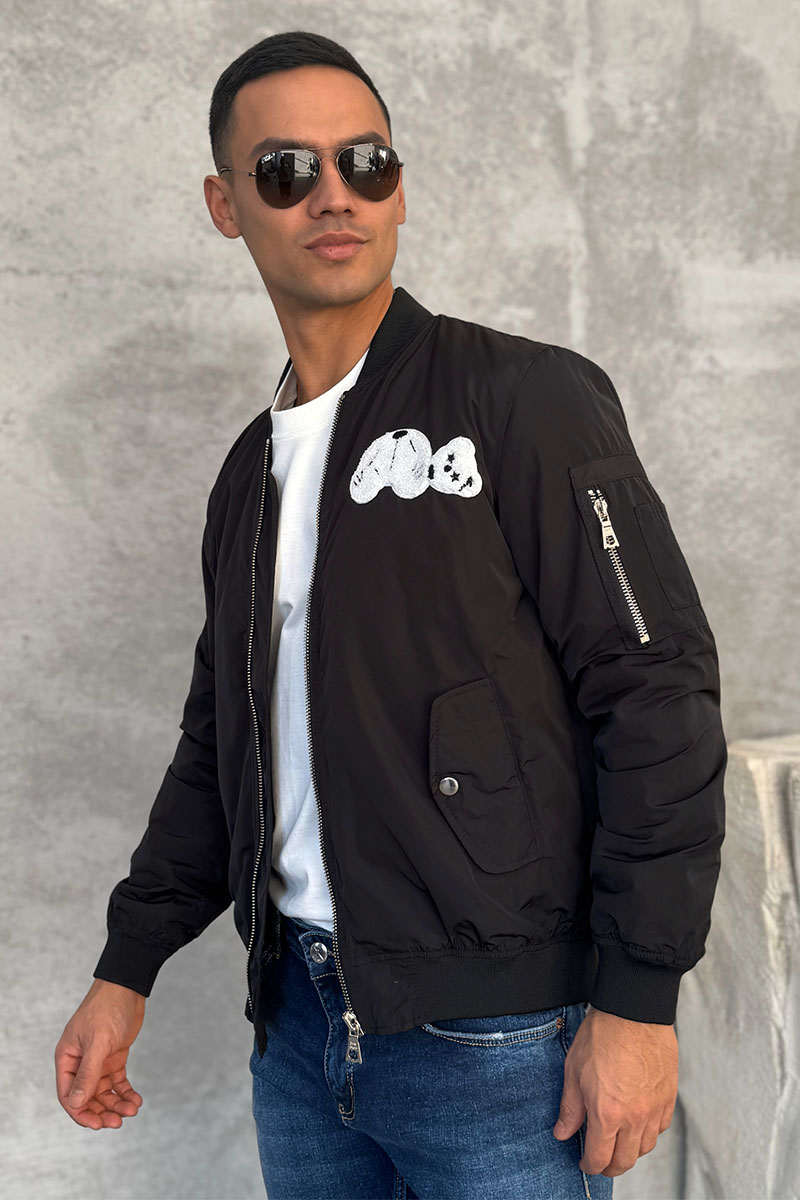 Palm Angels Мужской чёрный бомбер Bear logo-patch