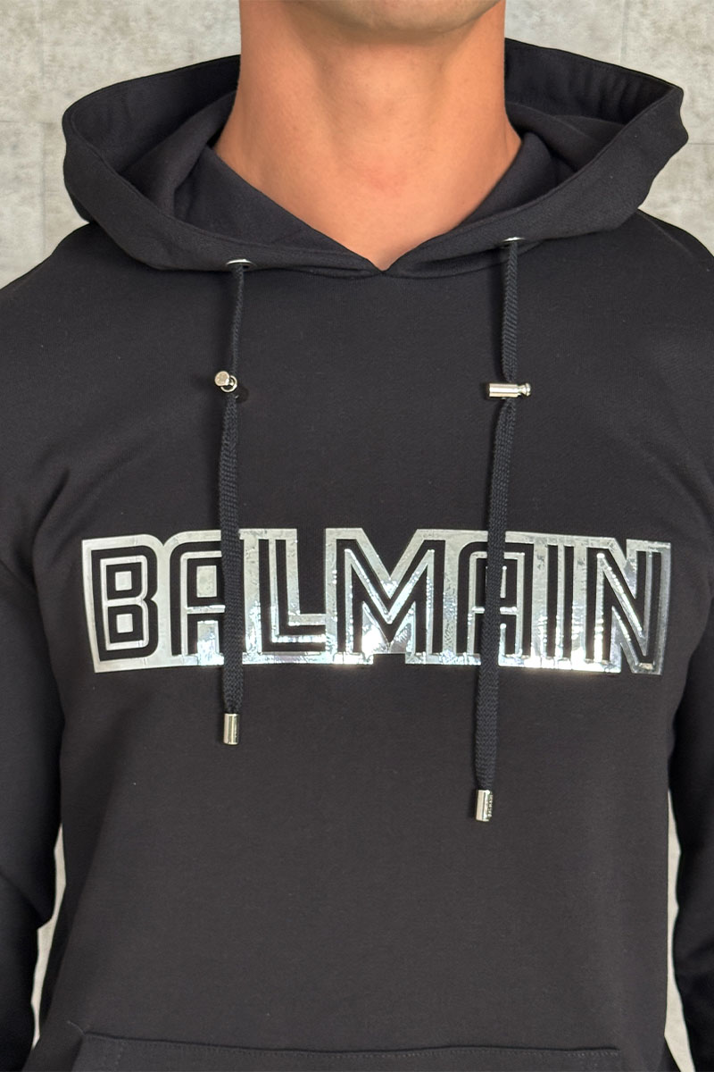 Balmain Мужское чёрное худи Reflecting logo 