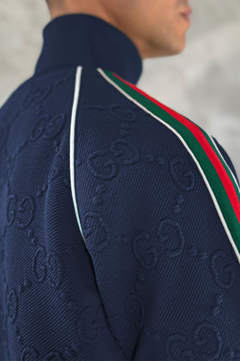 Gucci Тёмно-синяя кофта на молнии GG jacquard