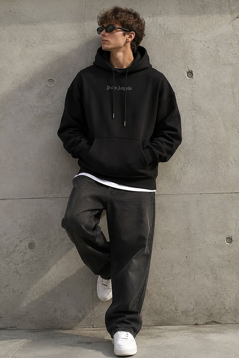 Palm Angels Чёрное оверсайз худи Classic logo-print 