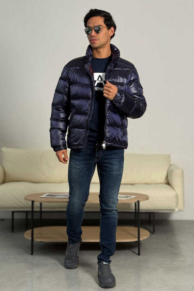 Moncler Тёмно-синий пуховик Maya logo-patch