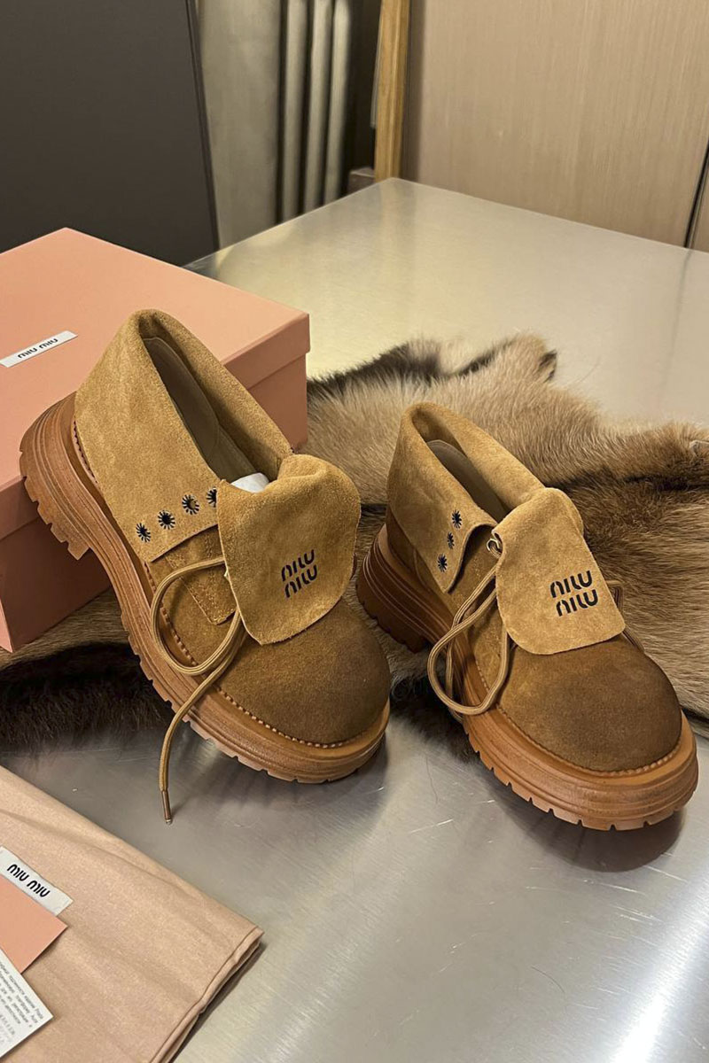 MIU MIU Женские замшевые ботинки Premium  - Chestnut