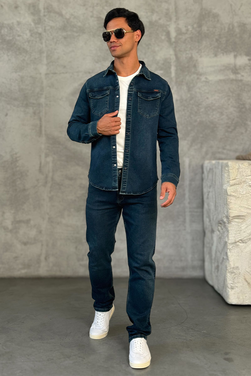 Loro Piana Джинсовая рубашка тёмно-синего цвета