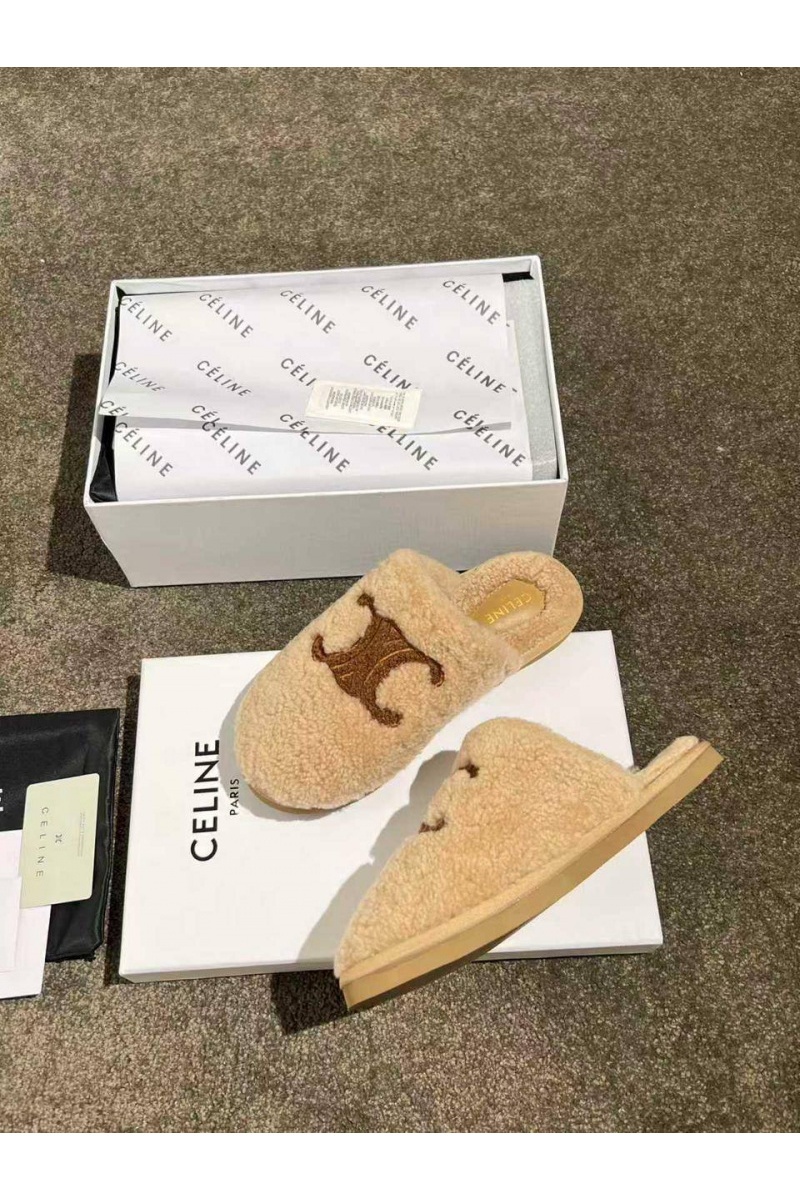 Celine Женские меховые шлёпанцы Triomphe premium