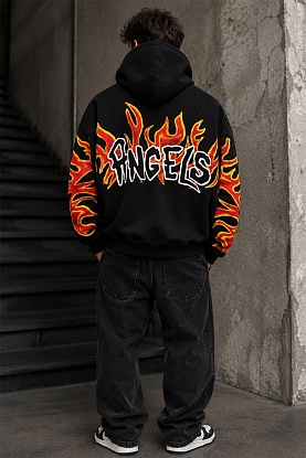 Чёрное худи Graffiti Flames logo-print