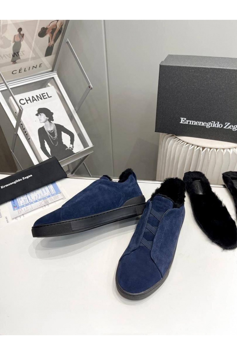 Zegna Кроссовки с мехом Triple Stitch - Navy