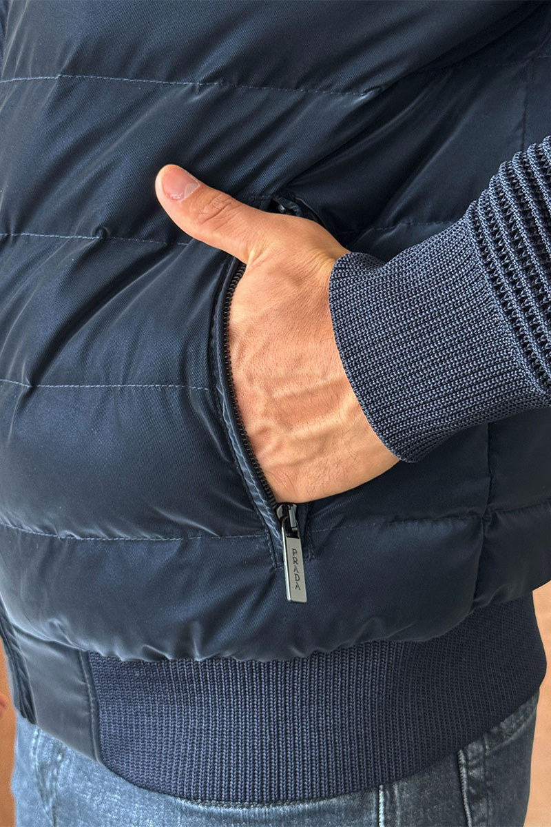 Prada Куртка с вязаными рукавами Linea Rossa - Navy