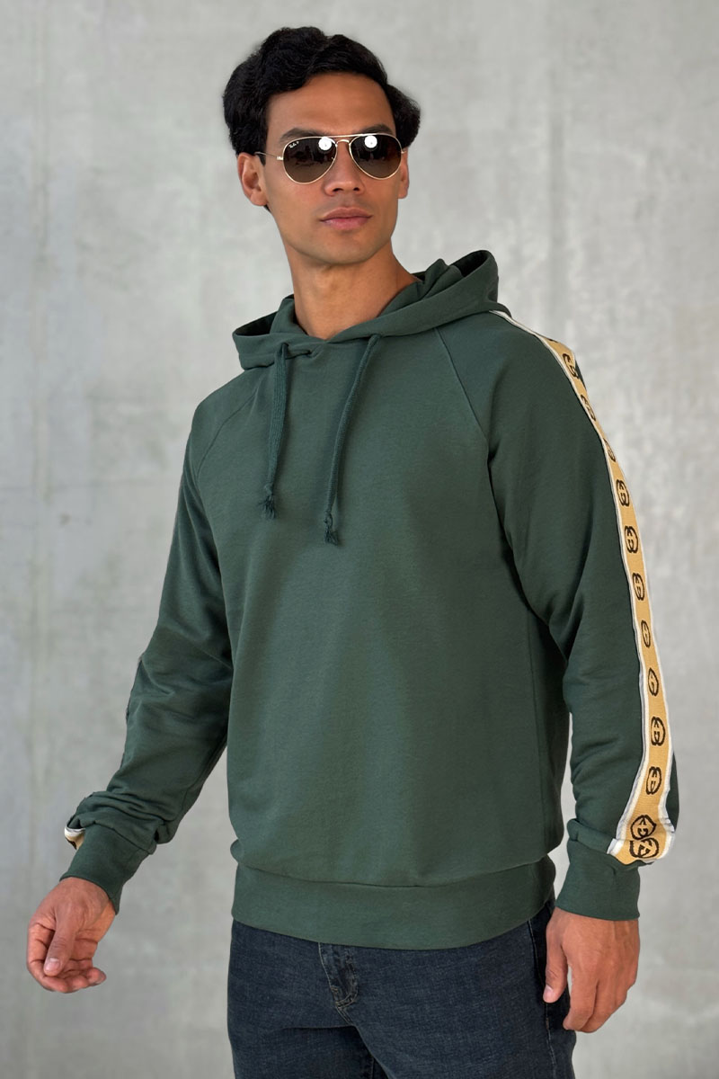 Gucci Зелёное оверсайз худи Interlocking G stripe