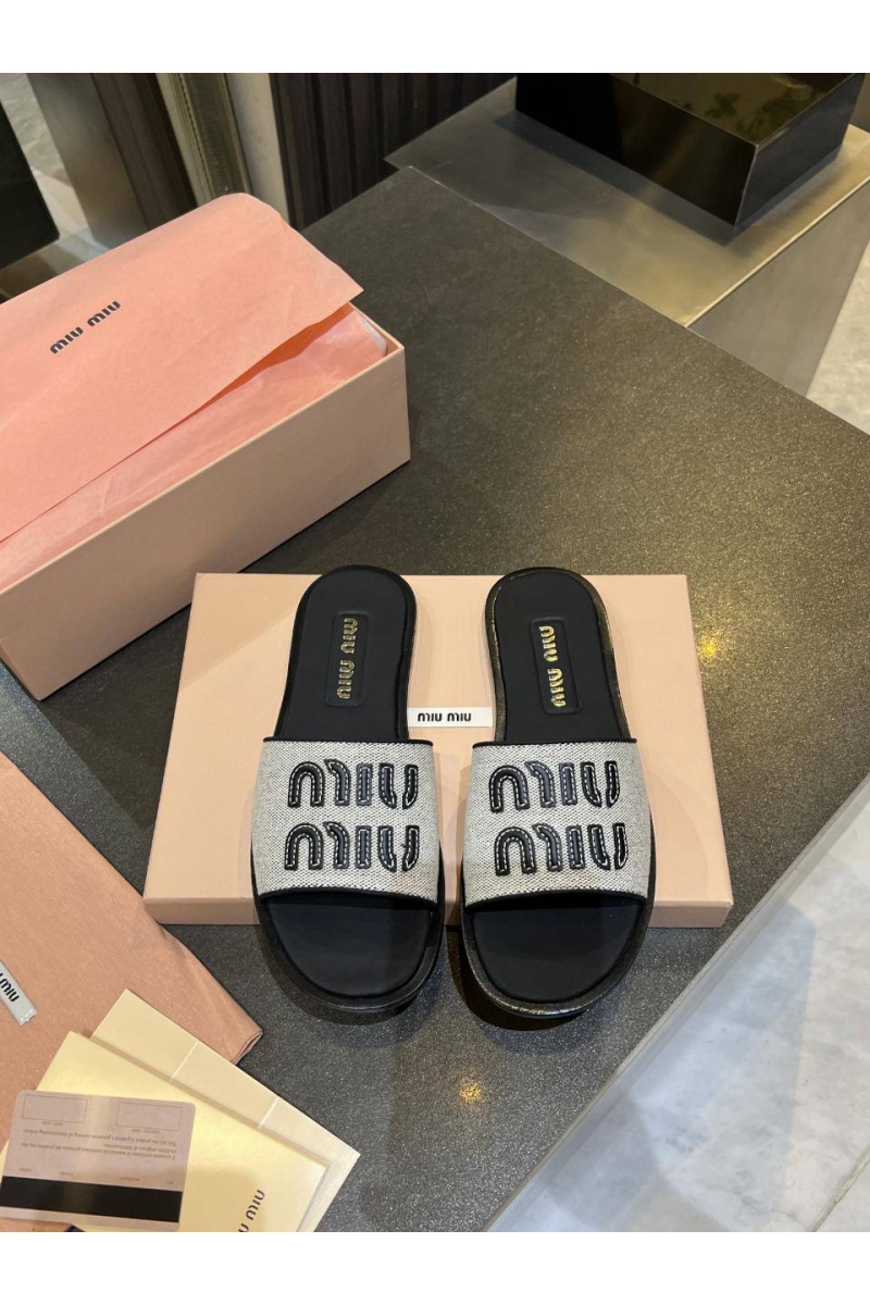 MIU MIU Женские кожаные шлёпанцы MIU MIU Premium - Black